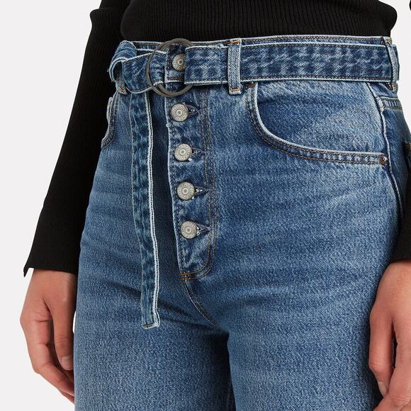 Boyish by HER NWT The Charley Belted Wide Leg Cotton Raw Hem Button Fly Jeans - Picture 2 of 10